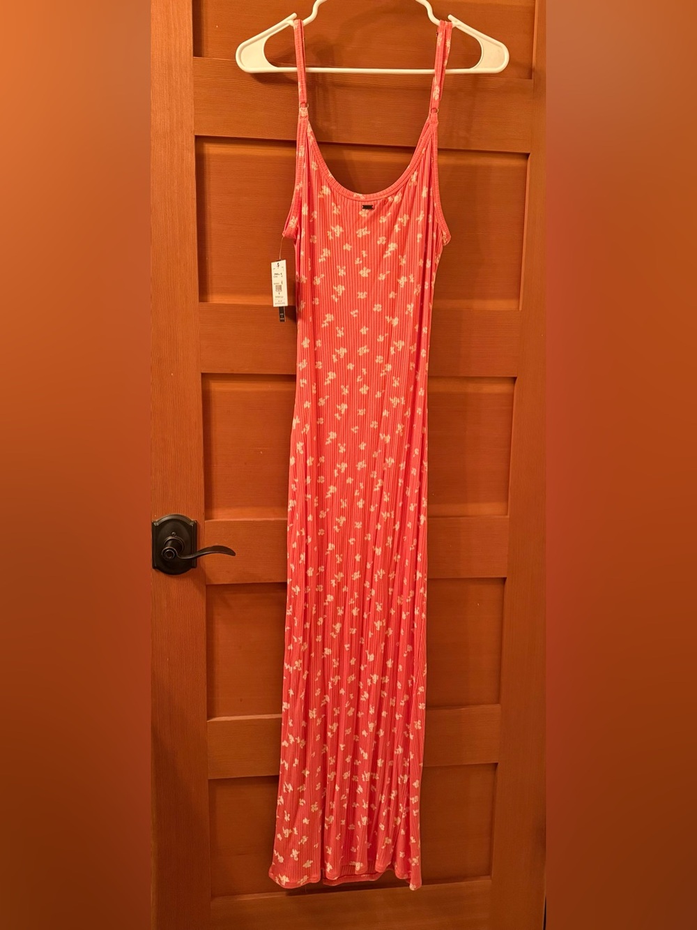 NWT O'Neill Coral Pink Floral Ribbed Maxi Dress - Picture 3 of 12